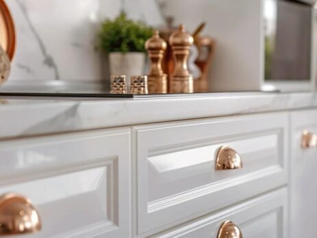 kitchen design with nice round knobs in rose gold
